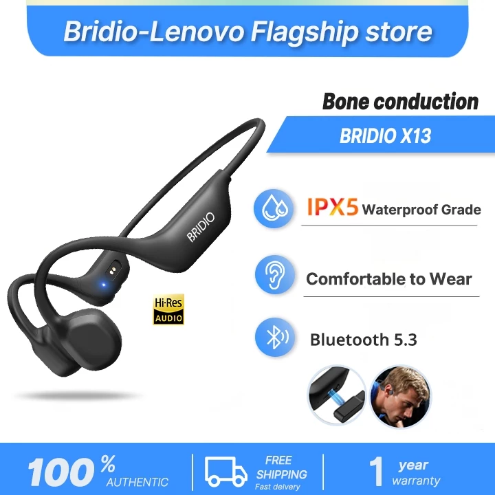 Bridio X13 หูฟังบลูทูธ แบบกระดูกนำเสียง กันน้ำ IPX5 น้ำหนักเบา พร้อมไมโครโฟน ระบบ 100%แท้Bone Conduction ใช้งานได้นาน