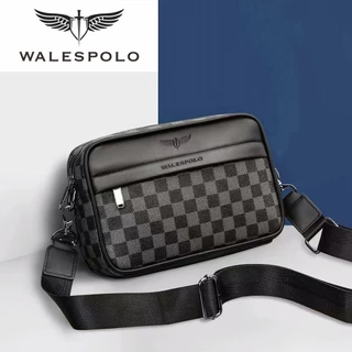 Walespolo กระเป๋าสะพายไหล่ สะพายข้าง หนัง Pu สีดํา สไตล์เกาหลี แฟชั่นฤดูร้อน สําหรับผู้ชาย