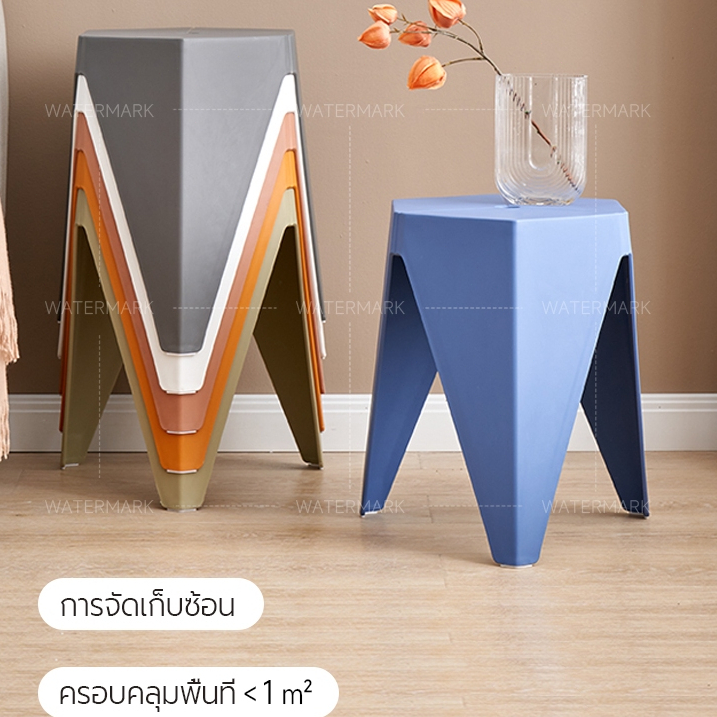 DTG วางซ้อนกันได้ เก้าอี้พลาสติกไร้พนัก PPเกรดA รองรับน้ำหนักดี สีพาสเทล พกพาสะดวก จัดส่งฟรี