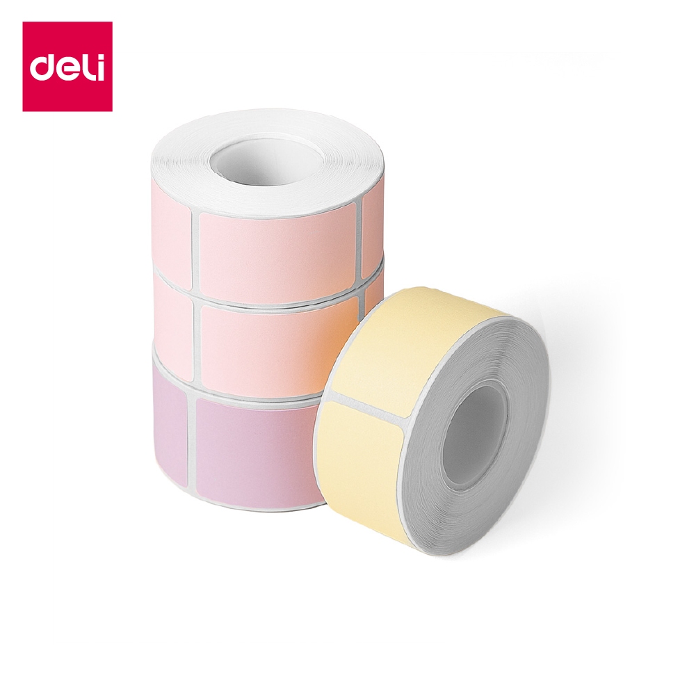 Deli กระดาษความร้อน สติกเกอร์บาร์โค้ด คละสี ติดฉลากสินค้า สีชัด ติดแน่น Label Printer