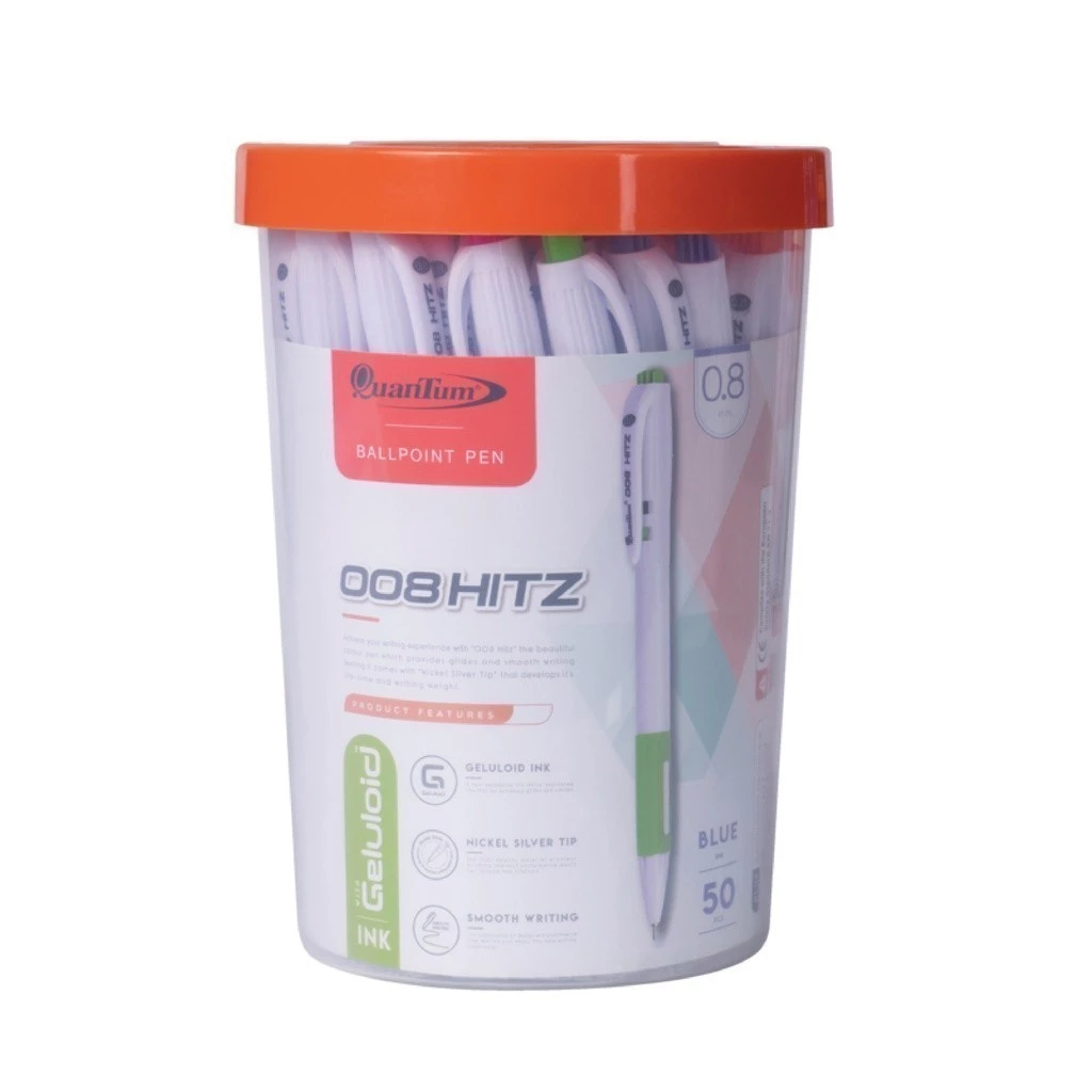 Quantum ปากกาน้ำเงิน ปากกาโหล ปากกาลูกลื่น เจลโล่พลัส 008 Hitz น้ำเงิน 0.8 จำนวน 50 ด้าม