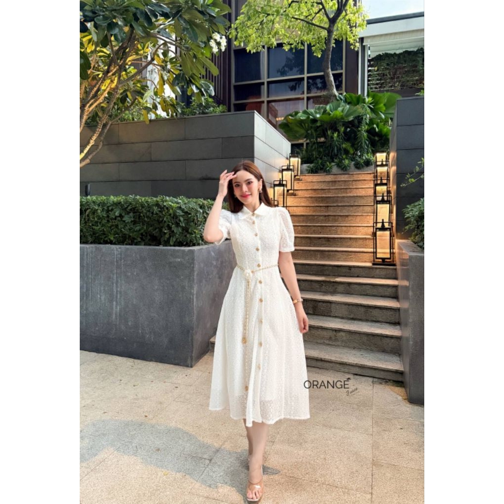 ครบไซซ์ S-5XL❗เดรสลูกไม้ขาวสวยหรู!!! Maxi Dress เดรสสีขาวผ้าลูกไม้กระดุมหน้า+เข็มขัดโซ่ งานป้าย Orange Juice ราคา ถูกที่สุด ดีลบีเคเค แกลเลอรีภาพที่ 2