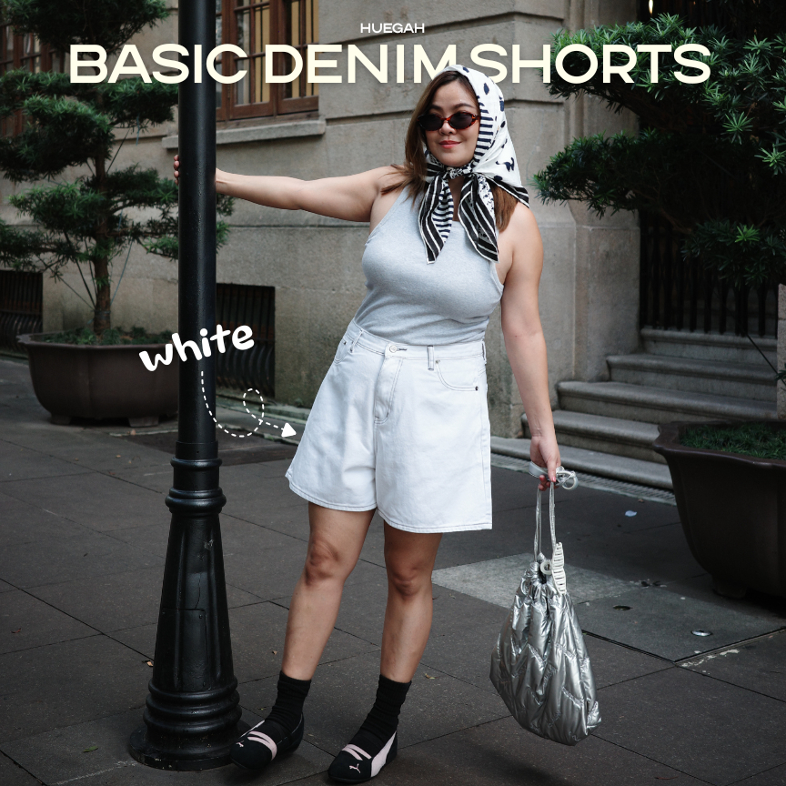 📍พร้อมส่ง📍HUEGAH Basic Denim Shorts – White กางเกงยีนส์ขาสั้น