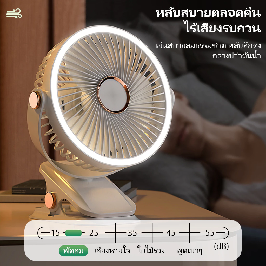 พัดลม 6 นิ้ว พกพา พัดลมไร้สาย หมุนปรับได้ 360 องศา ปรับได้ 5 ระดับ พัดลมไร้เสียง มีไฟ คลิปแฟน พัดลมแคมป์ปิ้ง Clip Fan thumbnail 7