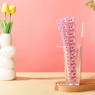 หลอดดูดน้ำ พิมพ์ลายหัวใจ ยาว 23cm ใช้ซ้ำได้ Reusable Plastic Leopard Straws