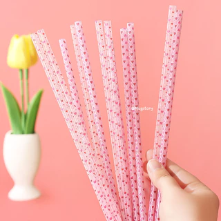 หลอดดูดน้ำ พิมพ์ลายหัวใจ ยาว 23cm ใช้ซ้ำได้ Reusable Plastic Leopard Straws