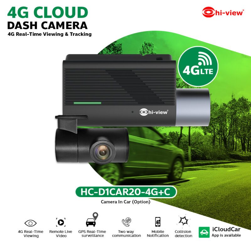 Hi-View HC-D1CAR20-4G+C กล้องติดรถ 4G กล้องหน้า+ในรถ คุยโต้ตอบผ่านกล้องได้ มีไมค์ในตัว