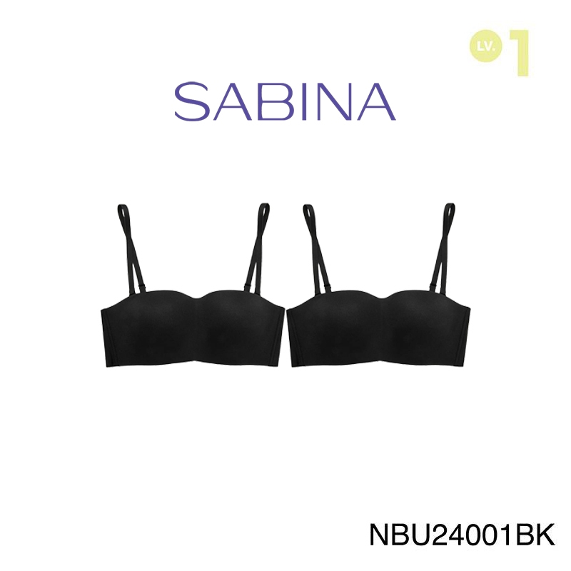 Sabina (Set 2 ชิ้น ) Pretty Perfect Level 1 เสื้อชั้นใน เกาะอก ไร้โครง รหัส NBU24001BK - สีดำ