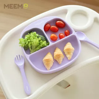 MEEM จานซิลิโคนเด็ก มีฐานดูดโต๊ะ แบ่ง 3 ช่อง รุ่น First Step Simple plate จานซิลิโคนเด็กคุณภาพสูง (Colorful Series)