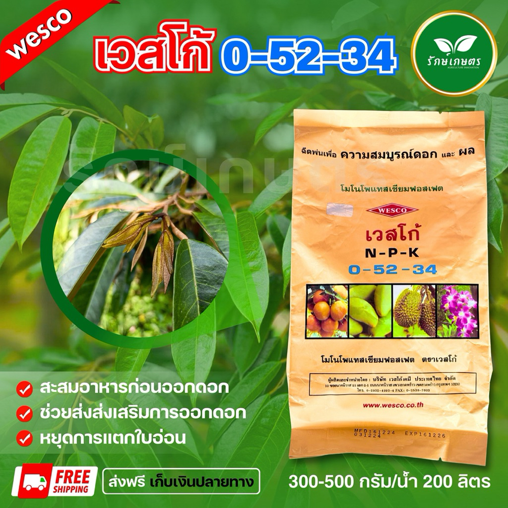 ปุ๋ยเกร็ด เวสโก้ 0-52-34 สะสมอาหาร ขยายผล กดใบอ่อน 1 กิโลกรัม