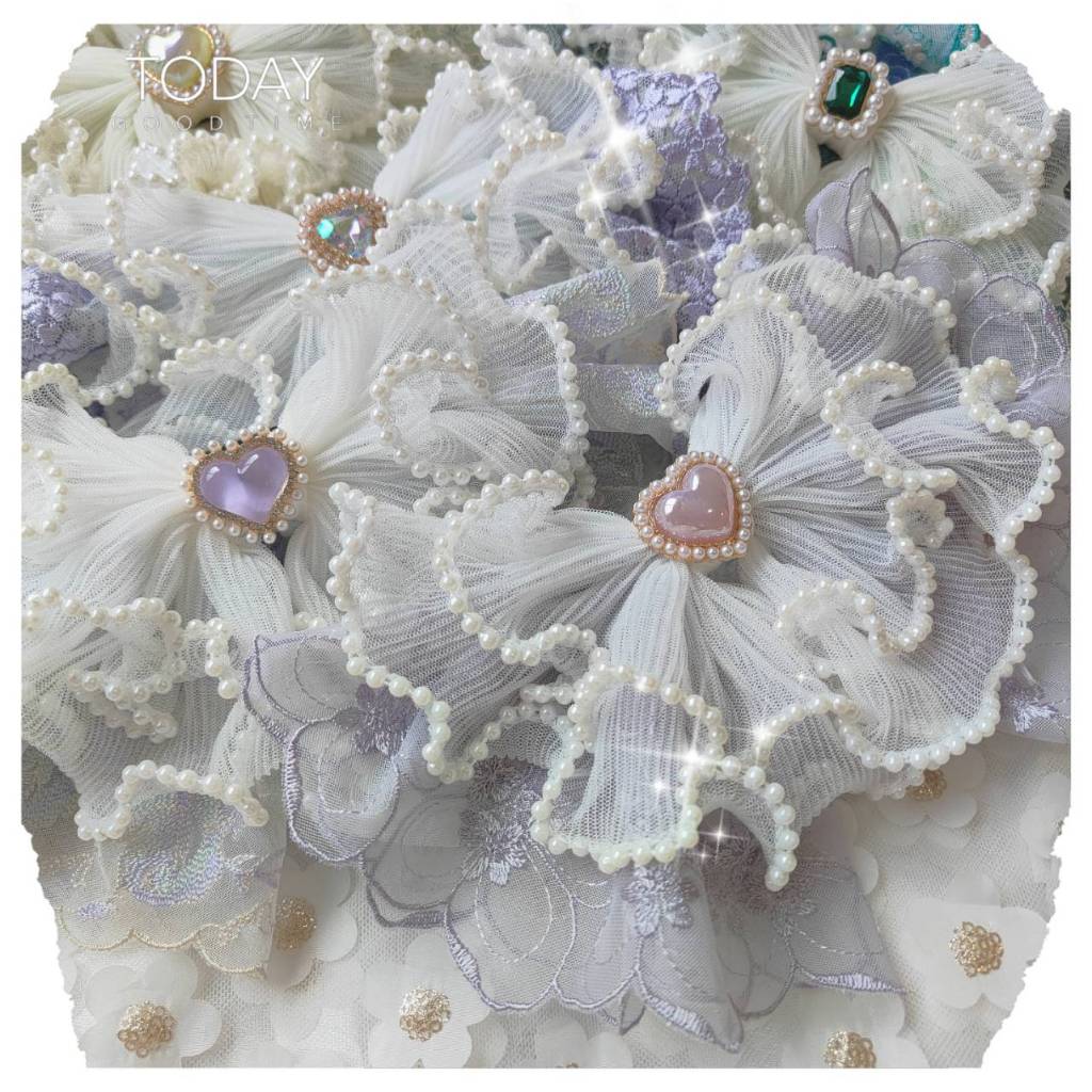 A Dream (10สี 𝙉𝙀𝙒💜) กิ๊บสปริงโบว์ลูกไม้ระบายมุก2ชั้น กิ๊บโทนม่วงเขียว แต่งจี้สวยเด่น กิ๊บไซร์L 10ซม. (พร้อมส่ง🚛)