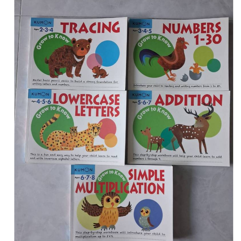 แบบฝึกหัดKUMON GROW TO KNOW TRACING NUMBERS LOWERCASELETTERS ADDITION SIMPLEMULTIPLICATION สำหรับอาย