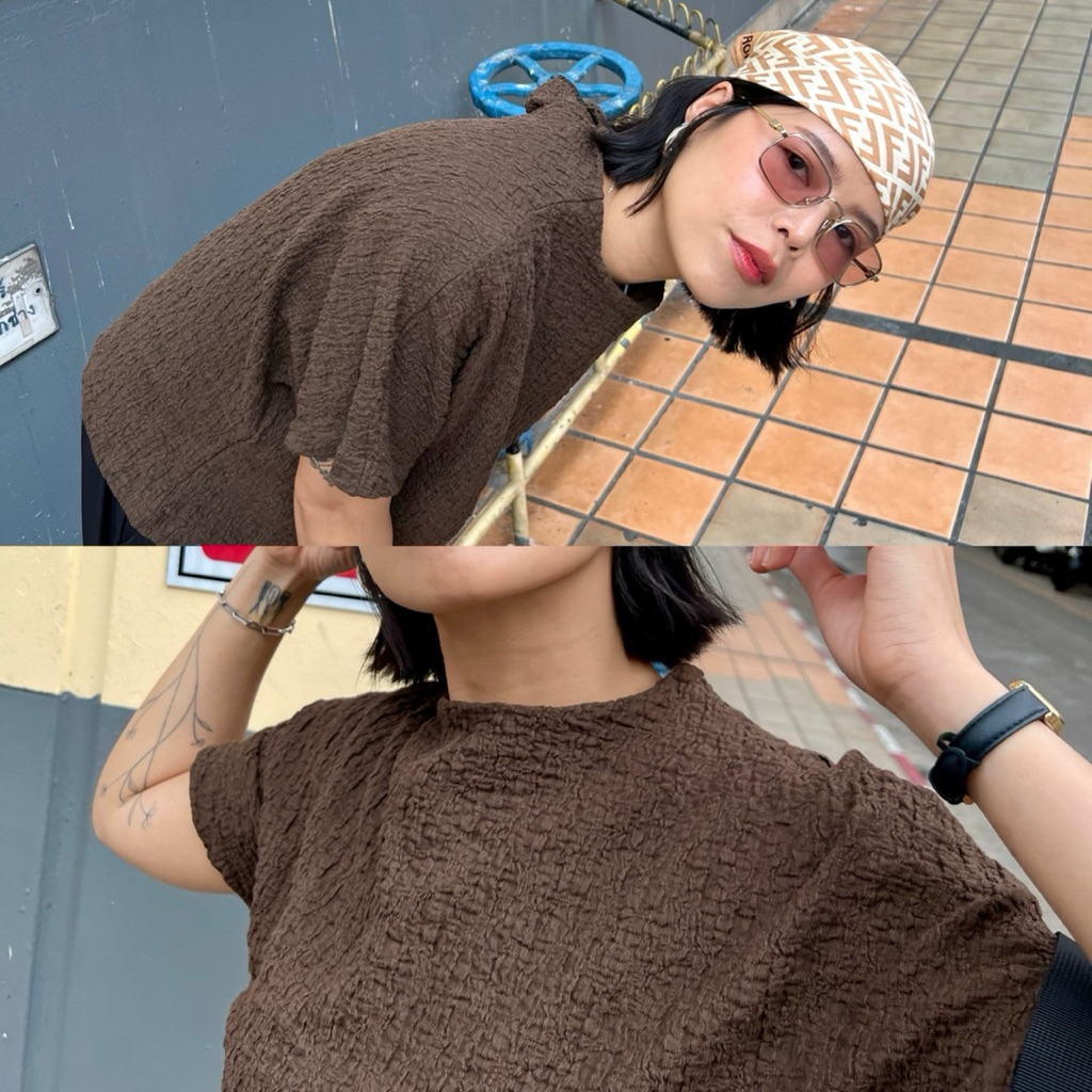 Textured blouse เสื้อเบลาซ์คอปีน