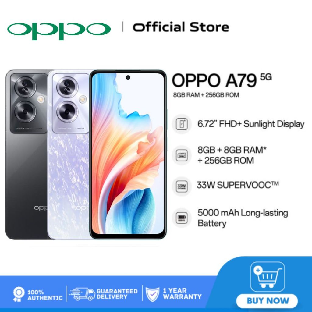 OPPO A79 5G | 8GB+256GB | Dimensity 6020 | จอสวย AMOLED | กล้อง 50MP | แบต 5000mAh | ชาร์จไว 33W