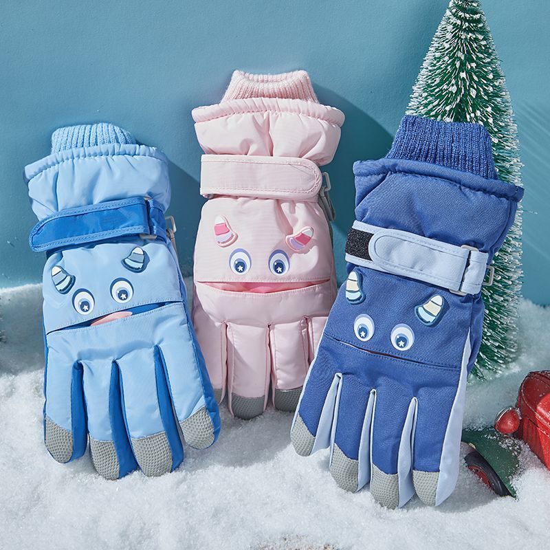ถุงมือเล่นสกีสำหรับเด็กฤดูหนาว  เด็กผู้หญิงเด็กเด็กนักเรียนประถม  เล่นหิมะ และกำมะหนากันน้ำ  การ์ตูนน่ารัก