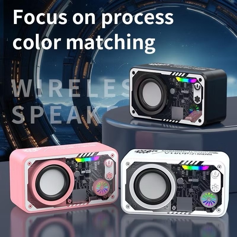 V1ลําโพงไร้สาย V5.3 RGB ไฟ LED ลําโพงทรงพลัง ไร้สายซับวูฟเฟอร์สเตอริโอ 3มิติ ลำโพงขนาดเล็กกลางแจ้งแบบพกพา