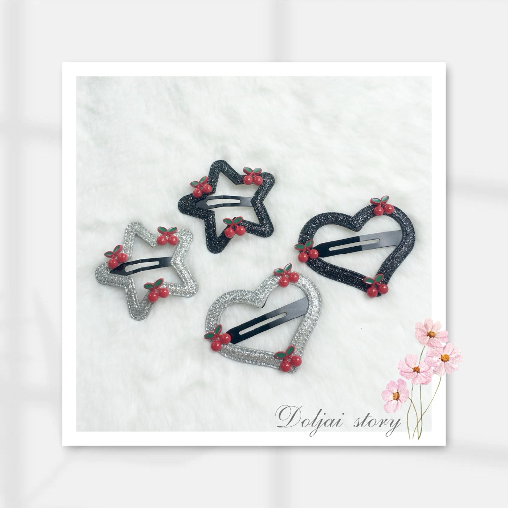 (1 ชิ้น)🍒🎀กิ๊บเป๊าะแป๊ะ งานกำมะหยี่โบว์ งานหนังโซคิ้วท์ งานกลิตเตอร์เชอร์รี่