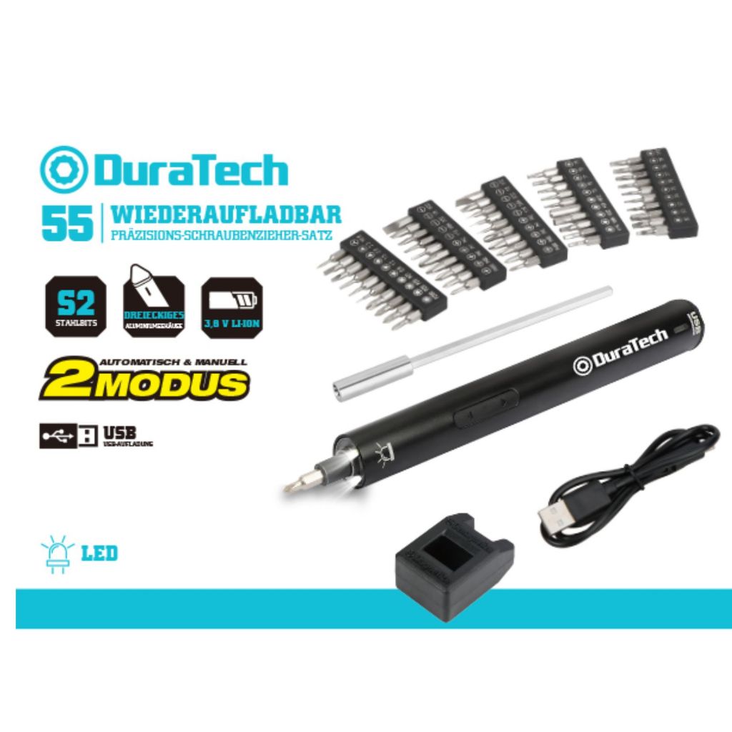 พร้อมส่งในไทย Duratech DT105010 ชุดไขควงไฟฟ้าแบบชาร์จได้ 55 ชิ้น ประกันศูนย์ไทย