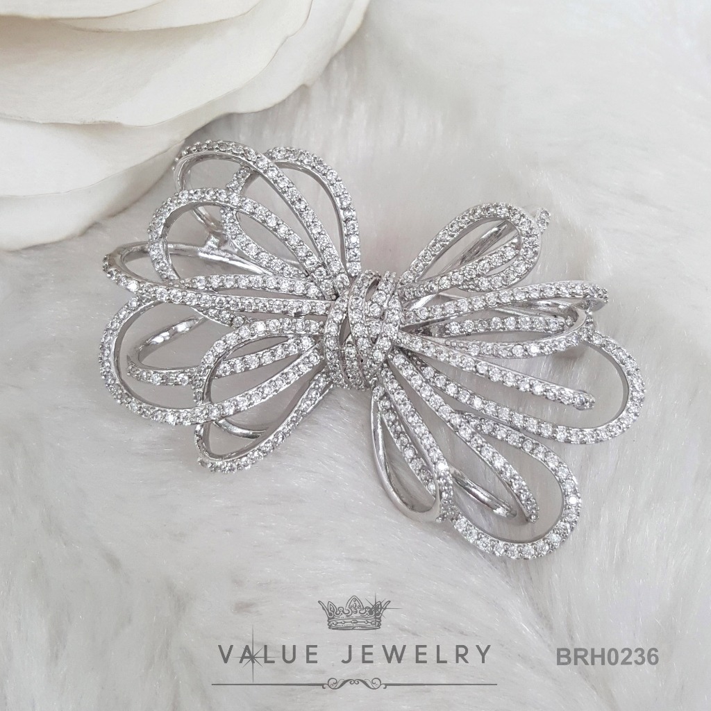 เข็มกลัด ฝังคริสตัลแท้ ลายโบ แบบผูก ขนาดใหญ่ เครื่องประดับ BRH0236 ValueJewelry