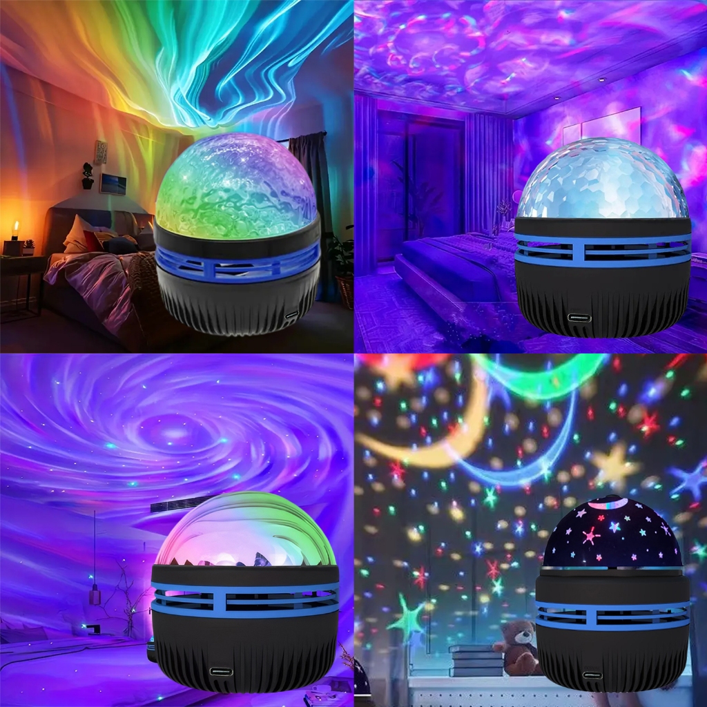 A-Dไฟกลางคืนวิเศษ แบบหมุนได้โรร่าดนตรีหมุนได้ LED RGB, โคมไฟฉายเจ็ดสี, ไฟกลางคืนบรรยากาศข้ ไฟกลางคืน 360° โคมไฟกาแล็กซี่