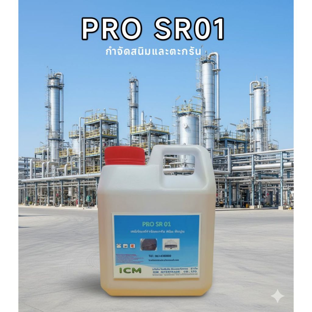 น้ำยาล้างตะกรัน สนิม และหินปูน ในระบบ คูลลิ่ง ทาวเวอร์PRO SR01  ชิลเลอร์ และที่มีตะกรัน และหินปูนจับติดอยู่ ให้หลุดออกไป