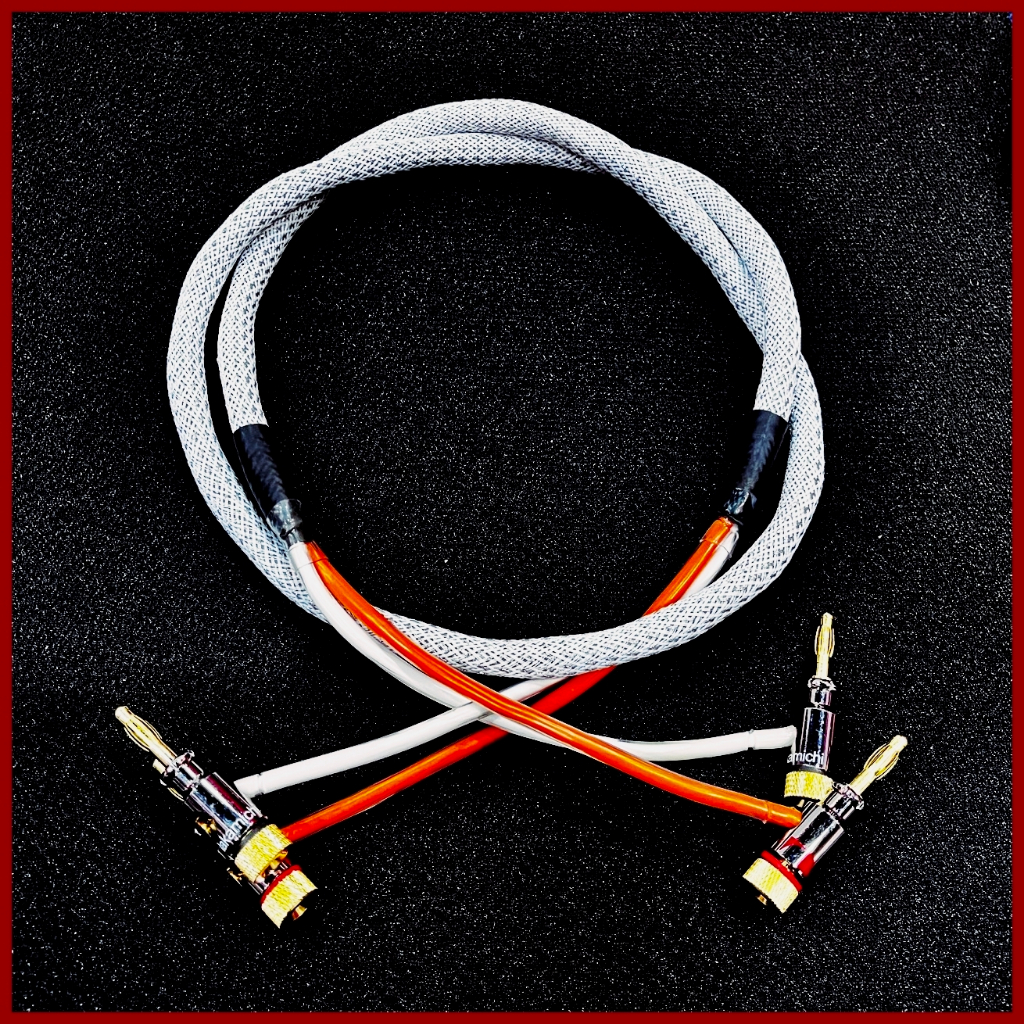 สายลำโพง Canare 2S7F+  เข้าหัว Nakamichi Banana Plug Screw Lock หุ้มสาย งานประกอบทำพิเศษ เส้นต่อเส้น