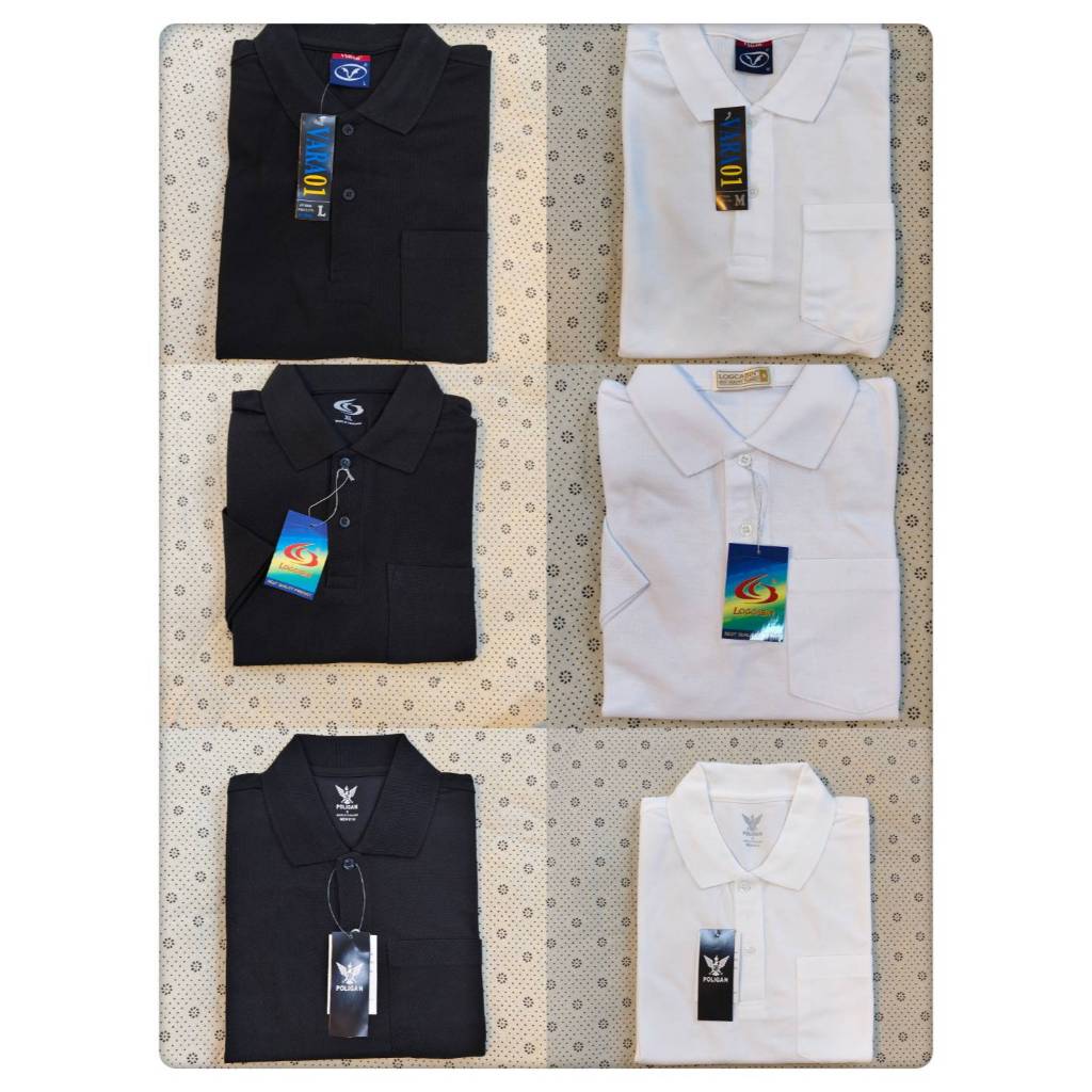 เสื้อโปโลชาย หญิงสีล้วน ขาว ดำ LOGCABIN  VARA  POLIGAN