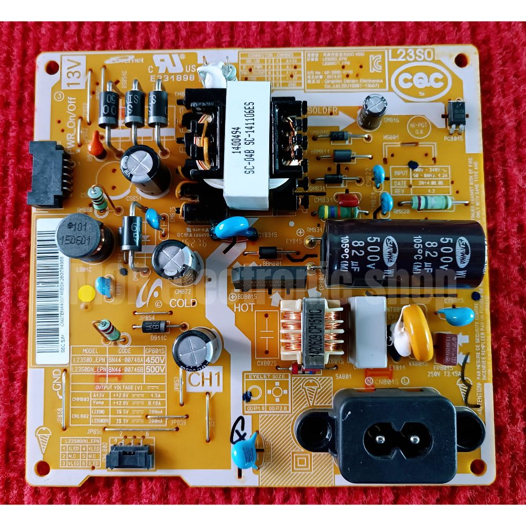 เพาเวอร์ซัพพลายทีวี SAMSUNG สำหรับรุ่น UA24H4003ARXXT , UA24H4003 , T24D310AX พาสบอร์ด BN44-00746B