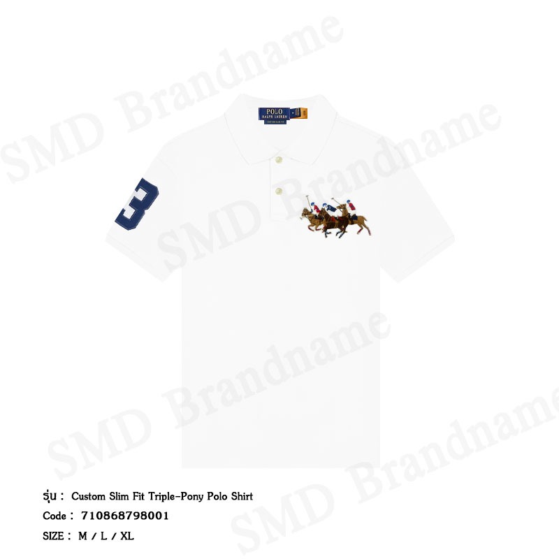 Polo Ralph Lauren เสื้อโปโลผู้ชาย รุ่น Custom Slim Fit Triple-Pony Polo Shirt Code: 710868798001
