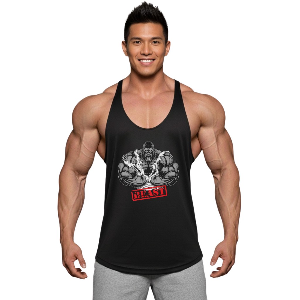 BEAST GORILLA เสื้อกล้ามเพาะกายทรงคลาสสิค Bodybuilding Dry Fit Gym Tank Top