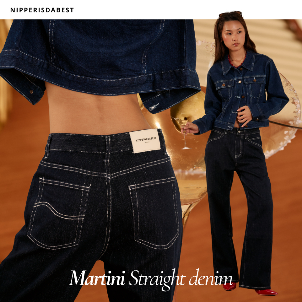 NIPPERISDABEST Martini Straight Denim กางเกงยีนส์ทรงกระบอกตรงเอวกลาง สีน้ำเงินเข้ม