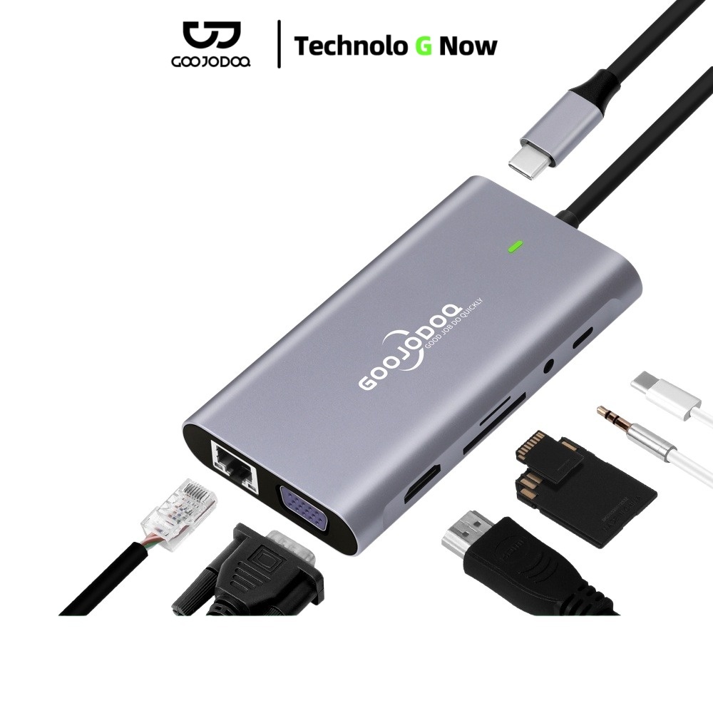 GOOJODOQ 11in1 Usb C Hub สําหรับเครื่องอ่านการ์ด Pro Type C Hdmi Pd 3.0 Usb Rj45 Vga Aux Tf Sd
