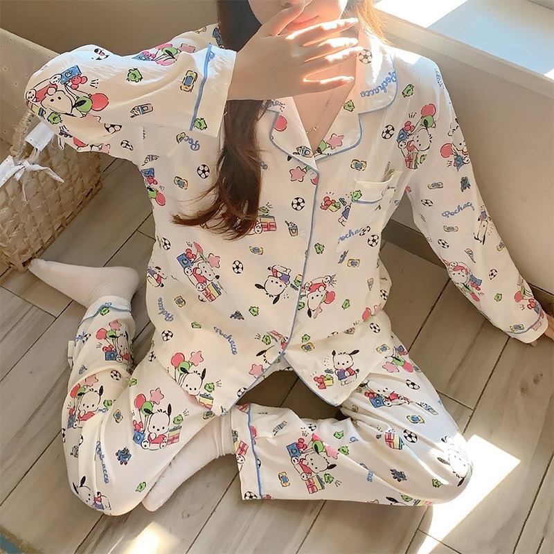 💛ชุดนอนผ้าไหมญี่ปุ่น เนื้อผ้าบางเบาใส่สบายไม่ร้อน ผ้านุ่ม เสื้อแขนยาว+กางเกงขายาว ผ้าฝ้ายลายเมฆ L-4XL - รูปที่ 2