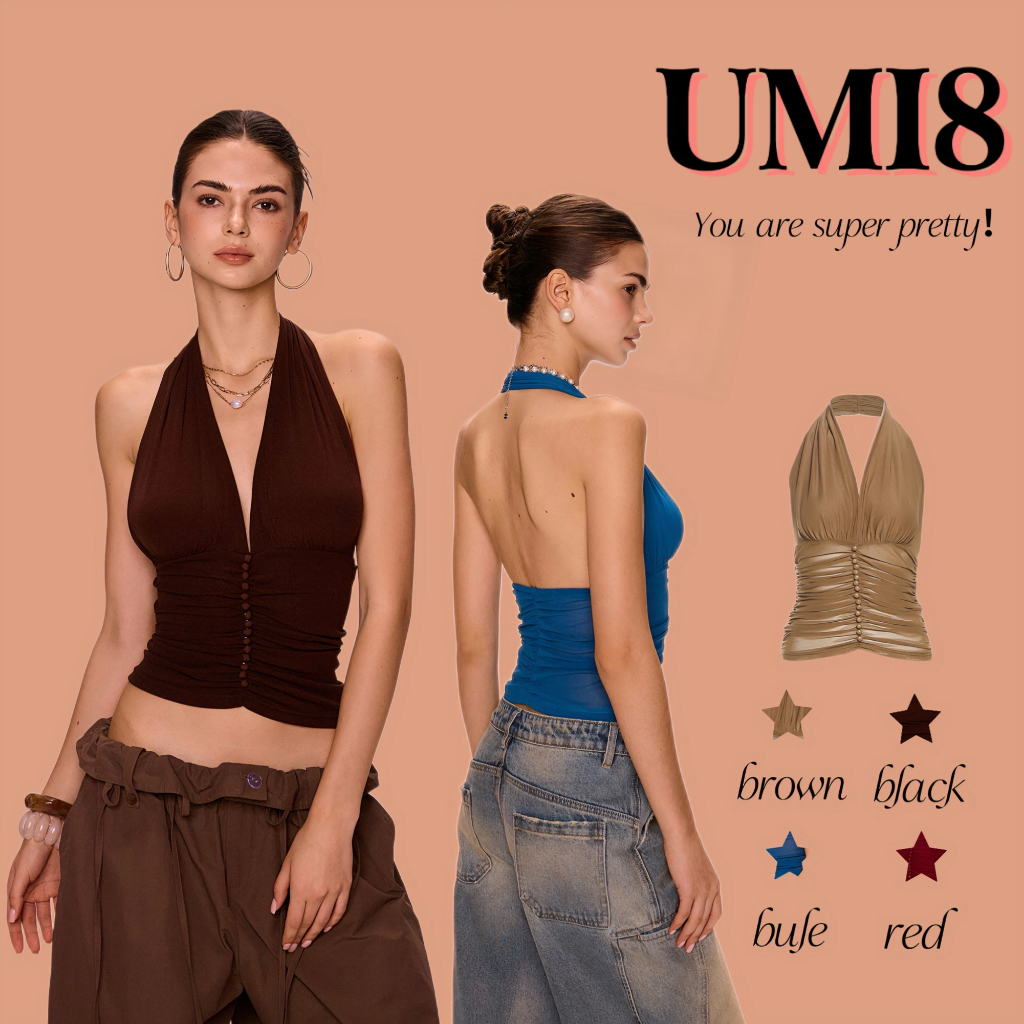 UMI8💝【ในสต็อก】💝เสื้อกล้ามเปิดหลังสไตล์ฝรั่งเศส น้ำหนักเบา ดีไซน์เก๋ไก๋ สำหรับผู้หญิง ในช่วงฤดูร้อน ปี 2025