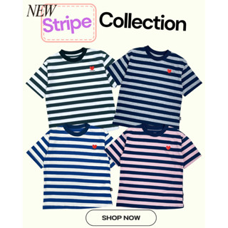 เสื้อคอกลมทรงโอเวอร์-ลายทางกลางปักหัวใจสีแดง