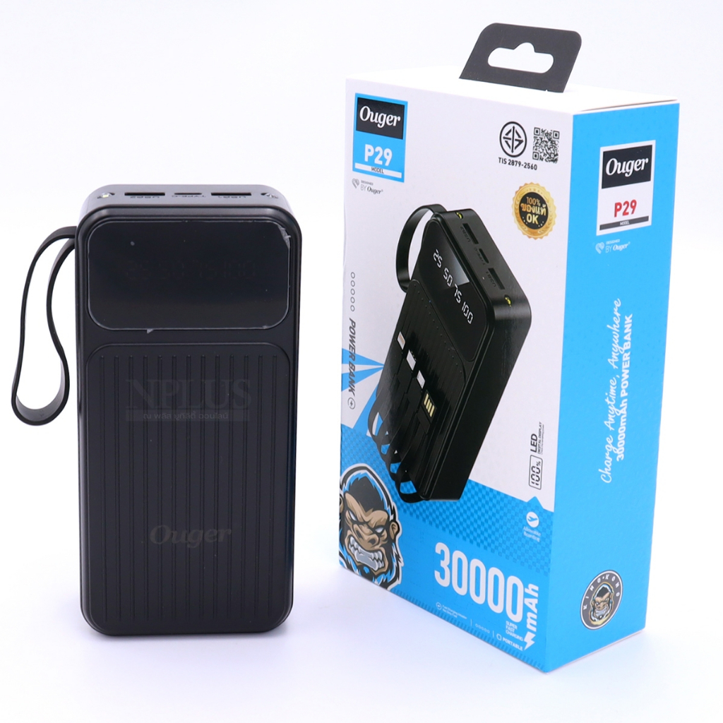 พาวเวอร์แบงค์ชาร์จเร็ว Ouger P29 Powerbank 30000mAh พาเวอร์แบงค์ พกพาง่าย จอLED พร้อมสายชาร