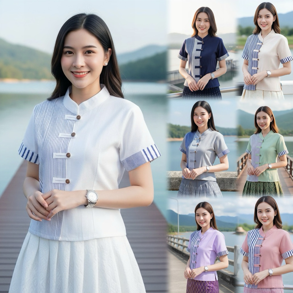 เสื้อพื้นเมืองผู้หญิงทูโทนลายบาร์โค๊ด เสื้อสวยเนื้อผ้าดี การันตียอดขาย