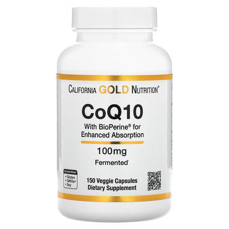 โคคิวเท็น California Gold Nutrition, CoQ10, Ubiquinone USP with Bioperine®, 100 mg 150 Capsules