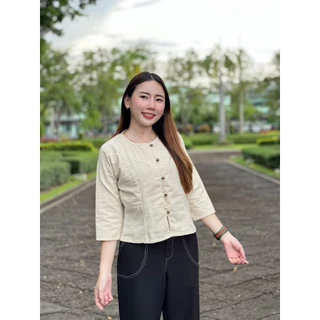 #เสื้อผ้าฝ้าย *คอกลม*กระดุมหน้า5เม็ด