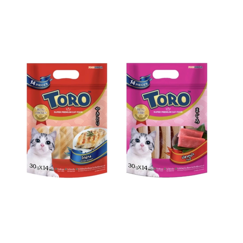 (ใช้โค้ดคุ้มกับแพ็คนี้ สุดคุ้มจริง ) Toro Cat Snack 😸❤️ โทโร่ ขนมสำหรับแมว ไก่ชิ้น, ทูน่าชิ้น บรรจุ 30gx14ชิ้น