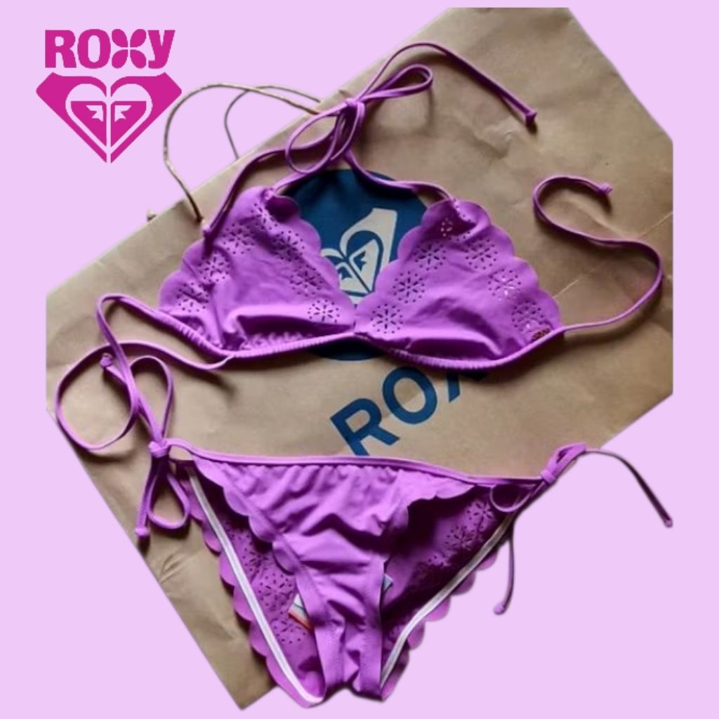 ของแท้..ชุดว่ายน้ำบิกินี่ Roxy ผ้าโพลีเอสเตอร์นุ่ม ลายฉลุ ดีไซส์สวยจากญี่ปุ่น
