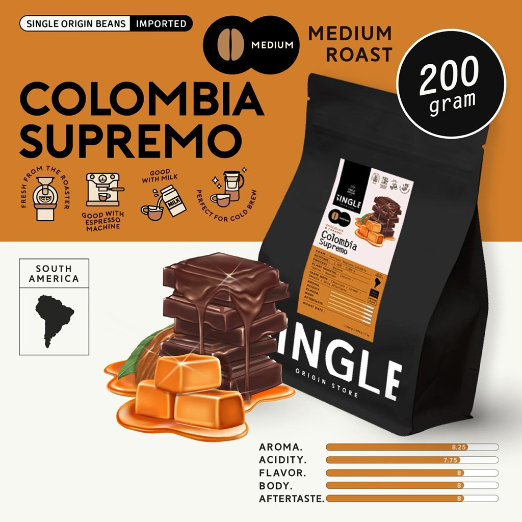 เมล็ดกาแฟคั่วกลาง Colombia Supremo 17/18 (Specialty Coffee)
