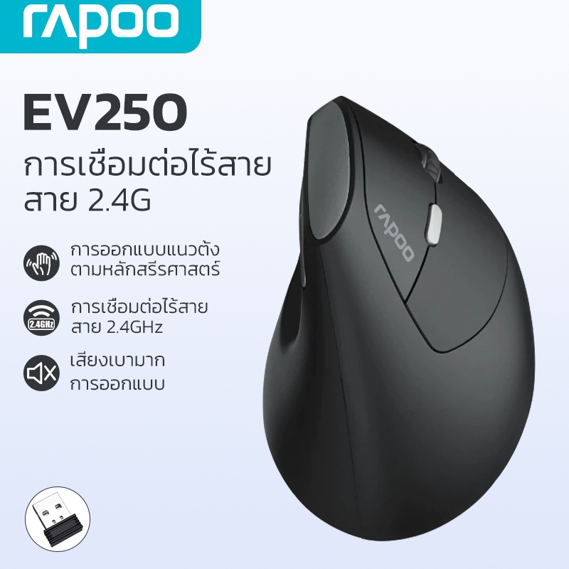 Rapoo เมาส์แนวตั้งมีสาย EV200 เมาส์ไร้สาย แนวตั้ง EV250 ออกแบบตามสรีรศาสตร์ สําหรับแล็ปท็อป PC Windo