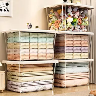 Kaman กล่องเก็บของ กล่องพลาสติก 410 ลิตร มีล้อ สีโปร่งใส ใช้เก็บของ เก็บเสื้อผ้า แบบอเนกประสงค์