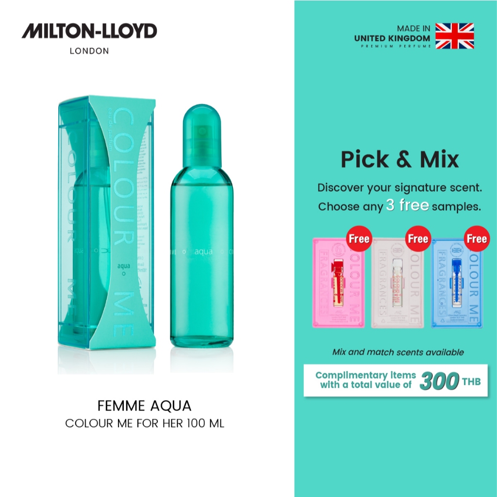 (ฟรี น้ำหอมพกพา) น้ำหอม MILTON-LLOYD COLOUR ME FEMME Aqua For Her EDP 100ml น้ำหอม พรีเมี่ยม นำเข้า จากอังกฤษ