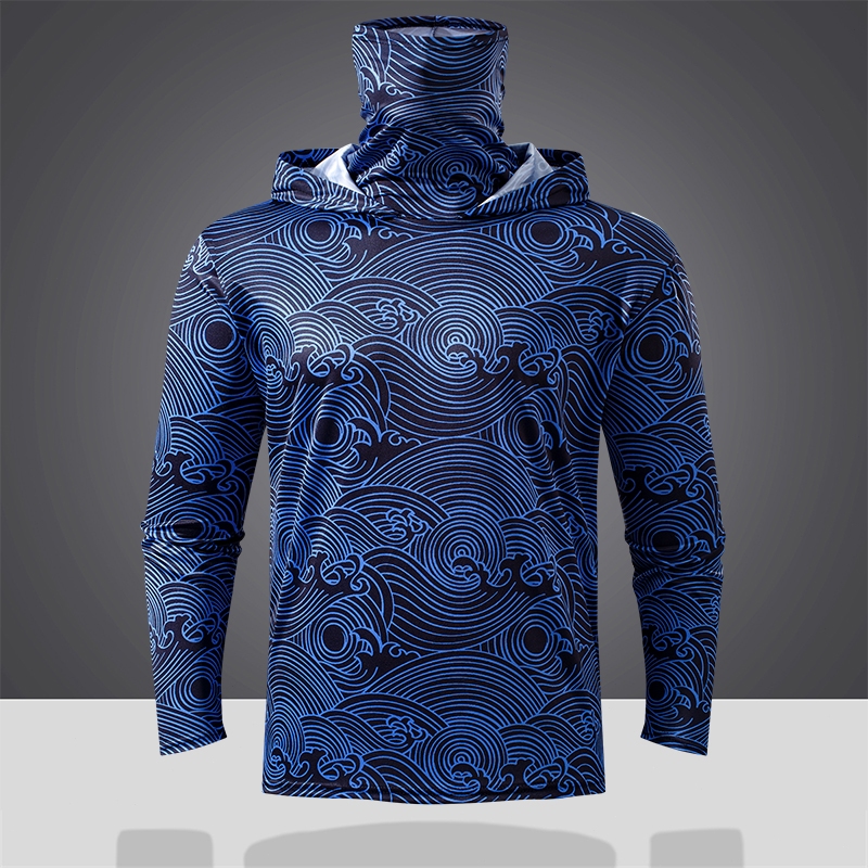 เสื้อกีฬา มีหน้ากากกันลม ป้องกันยูวี ฮู้ดดี้ ตกปลา เสื้อตกปลา