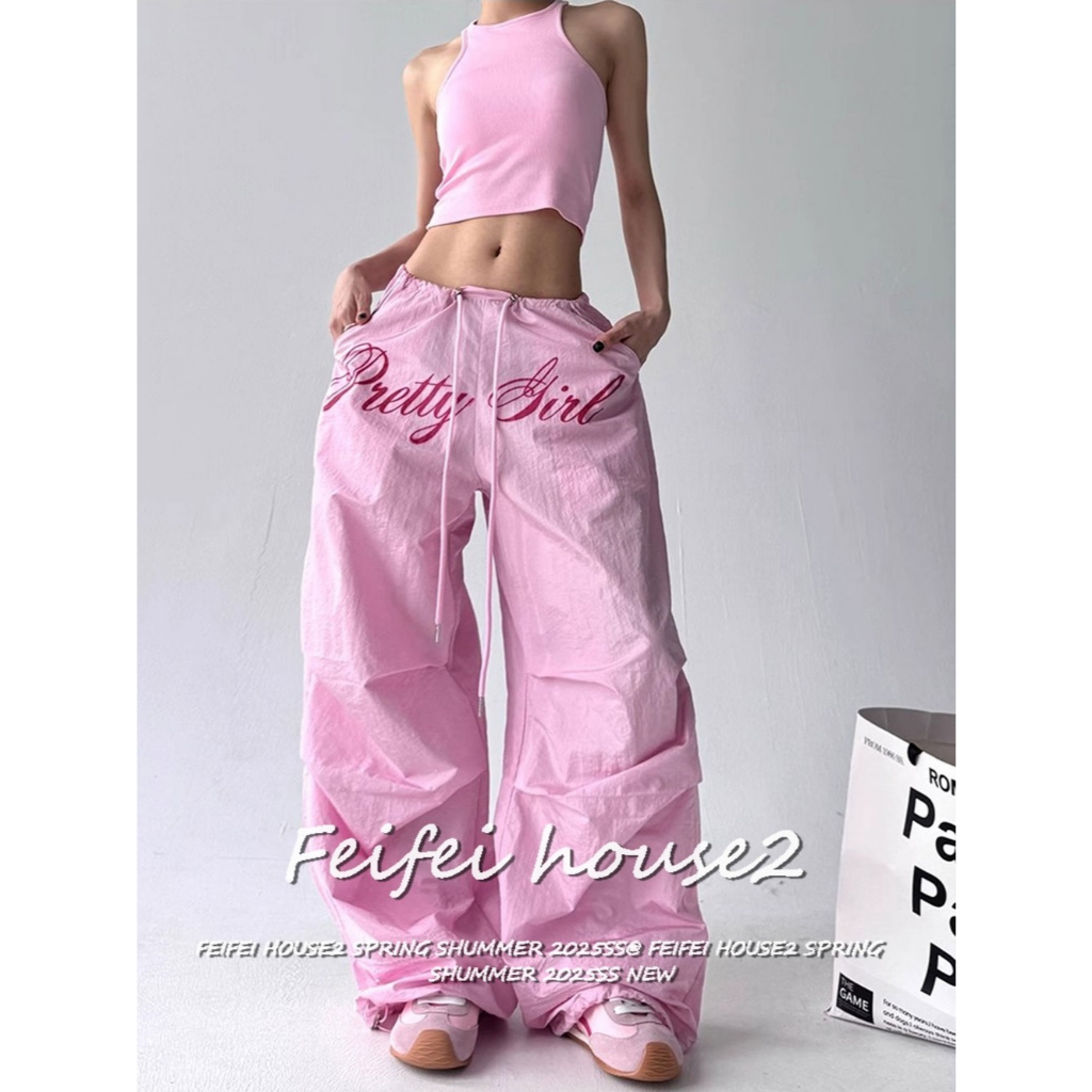 [Summer quick-drying fabric wide-leg pants]กางเกงขากว้างพิมพ์ลายตัวอักษรแห้งเร็วสำหรับฤดูร้อน