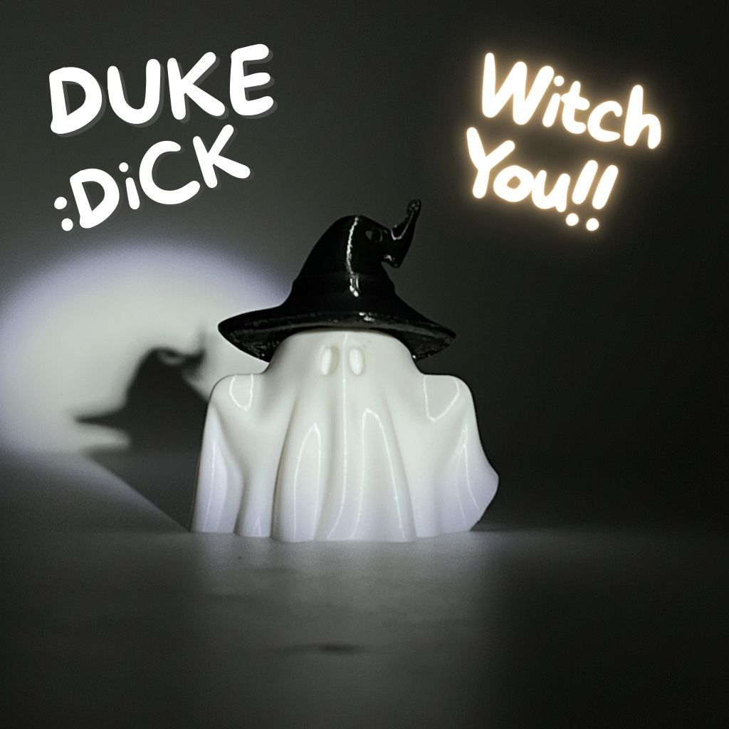 DukeDick พวงกุญแจผีขาว หมวกแม่มด 3D Print ของแต่งบ้าน Halloween ของสะสมแฟนซี