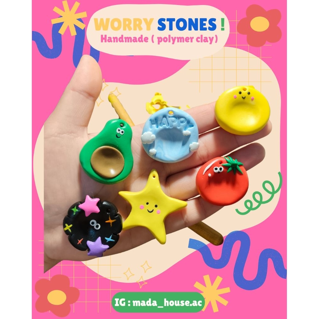 Worry stone วอรี่สโตน สุดฮิต! ใช้ลูบเล่นเพื่อความเพลิดเพลินและคลายเครียดค่ะ (งานปั้นมือจากดินโพลิเมอร์)