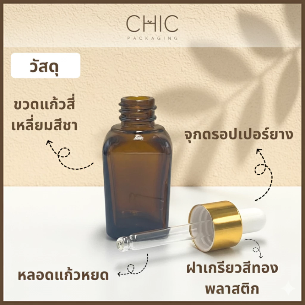 พร้อมส่ง ขวดแก้วสี่เหลี่ยมสีชา 10/20/30/50/100ml จุกดรอปเปอร์ฝาสีทอง ขวดรอปเปอร์ ใส่เซรั่ม ขวดแบ่ง thumbnail 8